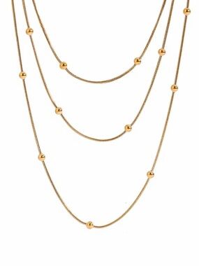 18K Gold Plated Layered Beaded Necklace